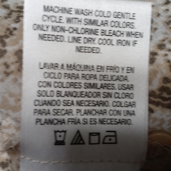 Covington Essentials Sheer Blouse Size Medium Print Tan Brown Green Teal - Picture 11 of 12